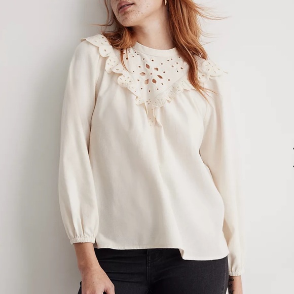 Madewell Tops - Madewell Embroidered Flannel Mockneck Top Size Small